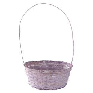 Coș oval din împletitură naturală mov cu toartă pentru aranjamente florale