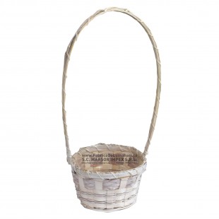 Coș rotund din împletitură naturală alb cu toartă pentru aranjamente florale