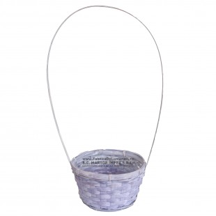Coș rotund din împletitură naturală mov cu toartă pentru aranjamente florale