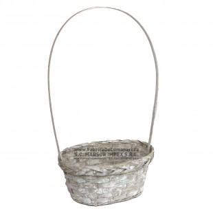 Coș oval din împletitură naturală gri cu toartă pentru aranjamente florale