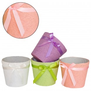 Coș rotund din textil croșetat roz Ø16 cm pentru aranjamente florale