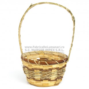 Coș rotund din bambus maro cu toartă pentru aranjamente florale
