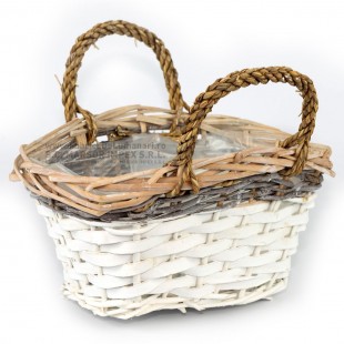 Coș oval din împletitură naturală cu toartă 20 × 27 cm pentru aranjamente florale