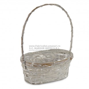 Coș oval din împletitură naturală cu toartă pentru aranjamente florale