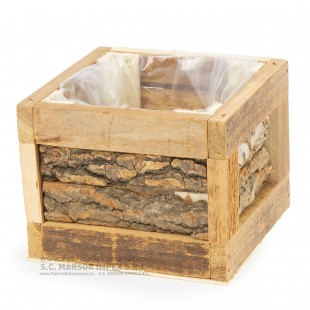 Coș pătrat din scoarță de copac 16 × 16 × 12 cm pentru aranjamente florale rustice