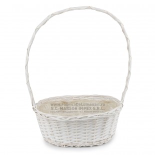 Coș oval din ratan alb cu toartă 63 pentru aranjamente florale