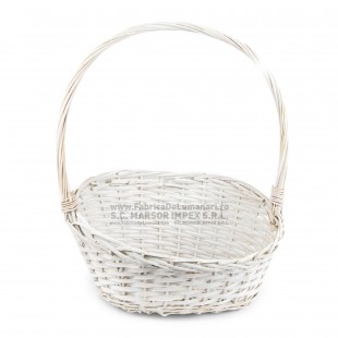 Coș oval din ratan alb cu toartă 55 pentru aranjamente florale