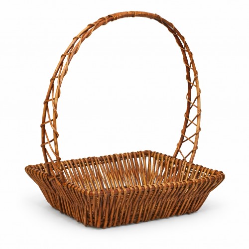 Coș oval natural, răchită, cu toartă