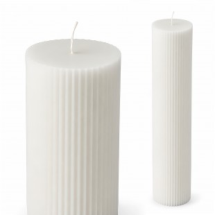 Lumânare botez cilindrică albă cu dungi fine Ø70 mm × 34 cm din parafină pură