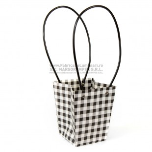 Pungă tip poșetă carouri alb-negru pentru flori 13×13×15 cm set 10 buc
