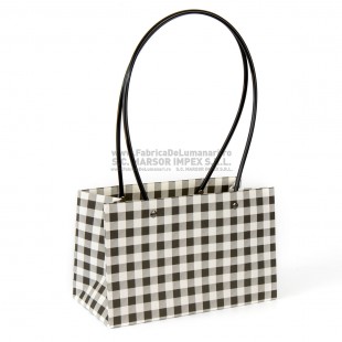 Pungă tip poșetă orizontală carouri alb-negru 11×22×14 cm set 10 buc