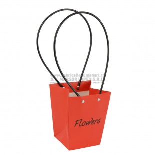 Pungă tip poșetă roșie Flowers pentru flori 13×13×15 cm set 10 buc
