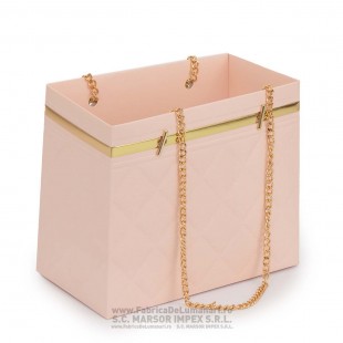 Pungă pliabilă roz pal matlasată cu lanț auriu 15×10×10 cm set 10 buc