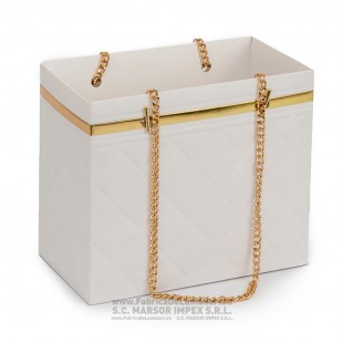 Pungă pliabilă alb-crem cu lanț auriu 15×10×10 cm set 10 buc