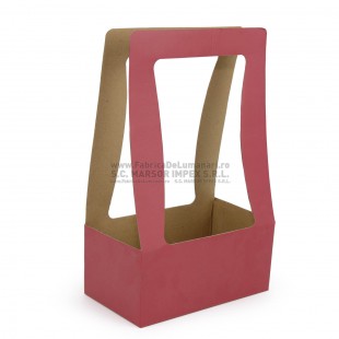 Cutie carton tip poșetă roz prăfuit/kraft pentru flori 12×22×10 cm