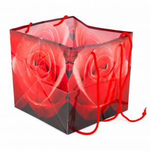 Pungă pătrată pentru flori imprimeu trandafiri roșii 20×18 cm
