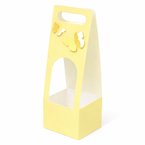 pungă pliabilă cu fluturi, galben, decupaje fluturi, bază 12 × 12 cm