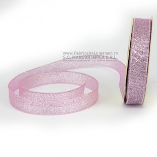 Panglică decorativă roz pastel cu sclipici 2 cm × 10 m
