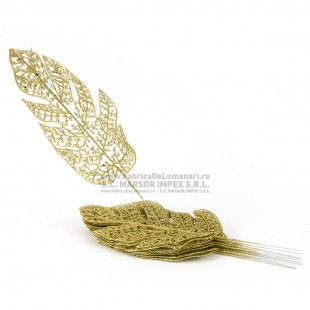 Frunză decorativă aurie tip ferigă cu sclipici 40 cm (10 buc)