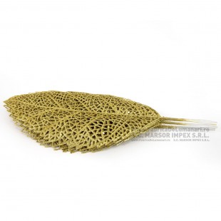 Frunză decorativă aurie tip laur cu sclipici 40 cm (10 buc)
