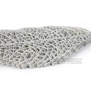 Frunză decorativă argintie filigran cu sclipici 40 cm (10 buc)