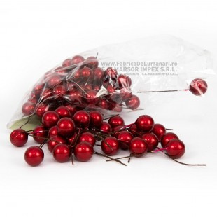 Bobițe decorative roșii lucioase pe tijă Ø1,8 cm (50 buc)