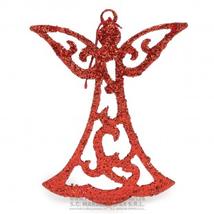 Îngerași decorativi roșii cu sclipici 10×8 cm (set 20)
