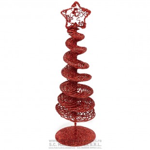 Brăduț decorativ spiralat roșu cu sclipici H20 cm