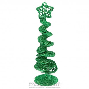 Brăduț decorativ spiralat verde cu sclipici H20 cm