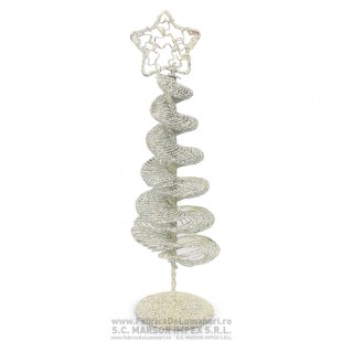 Brăduț decorativ spiralat argintiu cu sclipici H20 cm