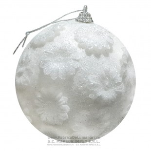 Glob decorativ alb cu flori în relief și sclipici Ø10 cm