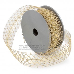 Rolă plasă decorativă aurie tip dantelă 4 cm × 10 m