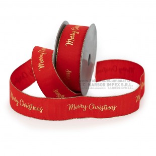 Panglică Merry Christmas roșu-auriu 4 cm × 10 m