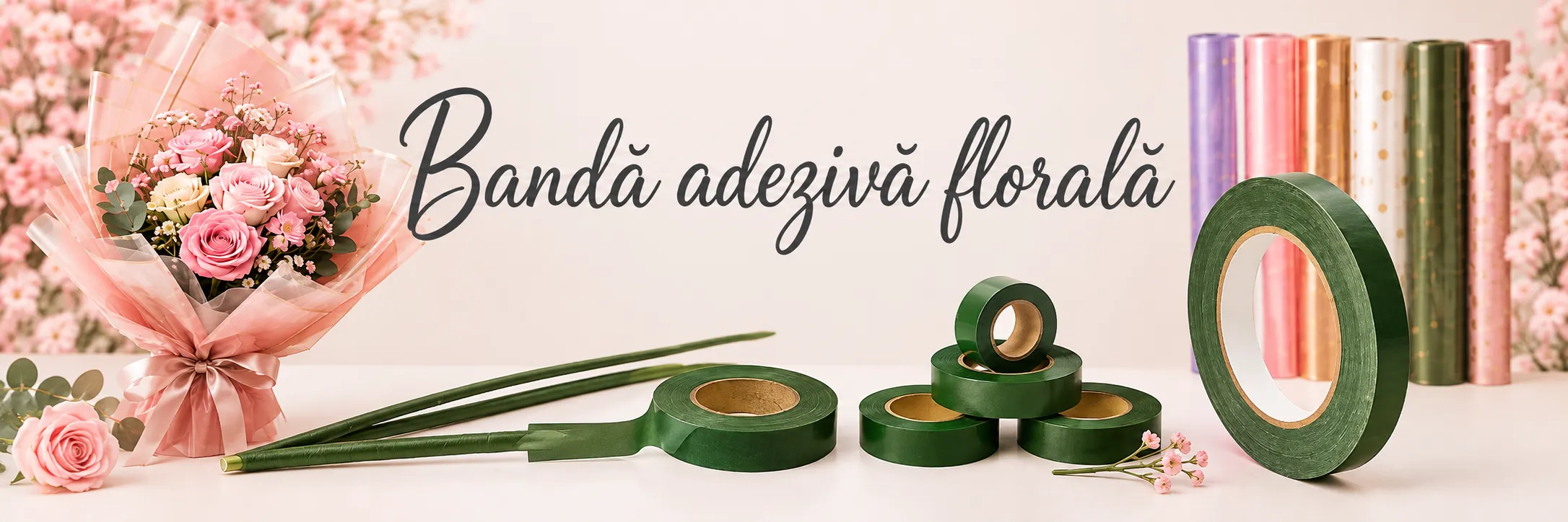 Banda adeziva florala Bandă adezivă florală verde