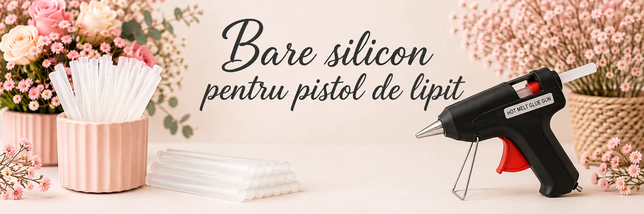 Pistol de lipit și bare silicon pentru florărie