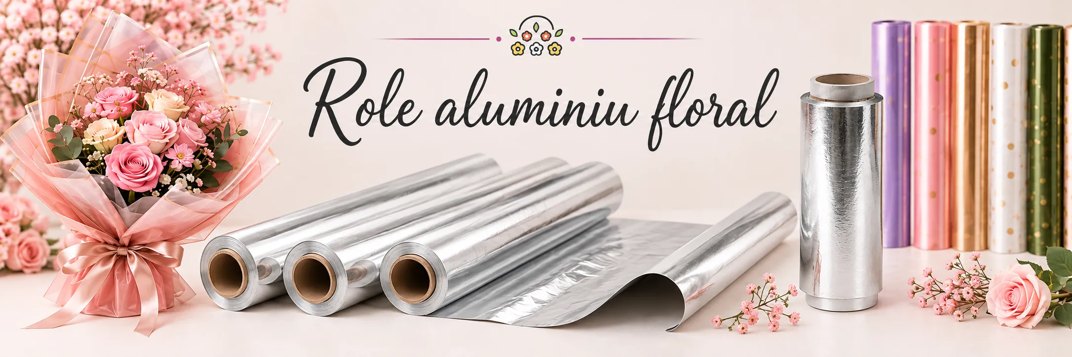 Rolă aluminiu floral 12 cm × 50 m